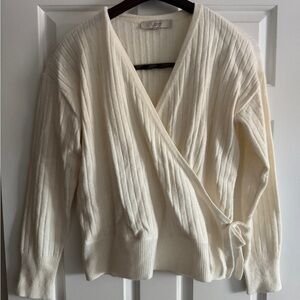 LOFT Ivory V-Neck Long Sleeved Wrap Sweater